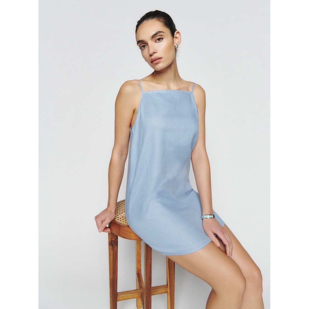 Reformation Kienna Linen Dress in Mineral (Light Blue), Women's XL - Picture 15 of 16